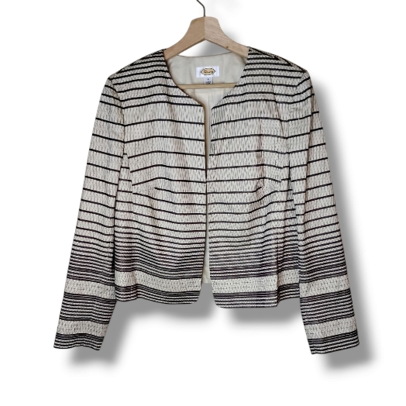 Talbots Cotton Stripe Cropped Blazer | Hook & Eye | Size 10 - Picture 1 of 9